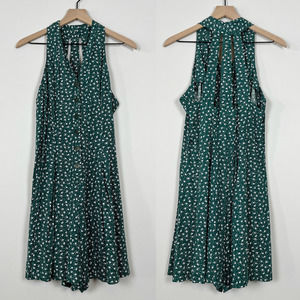 Vintage Green Floral Button Front Cutout Back Sleeveless Summer Romper